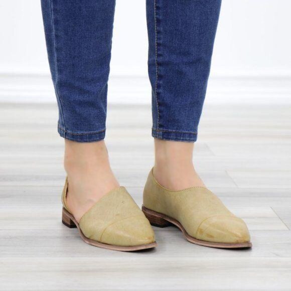 Slip On Casual Flat Loafers Pointed Toe Opened Side Women's Beige - Picture 2 of 9